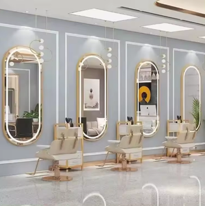 Grand miroir de maquillage moderne en verre pleine longueur rétroéclairé avec lumières LED à changement de couleur pour salon de beauté, centre commercial, hôtel, salle de sport - Product Image 1