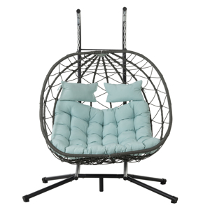 Modern Outdoor Patio Double Egg Swing Chair Cushions <b>Wicker</b> Rattan Hanging Hammock Stand Pillows Garden Balcony Porch Durable - Product Image 1