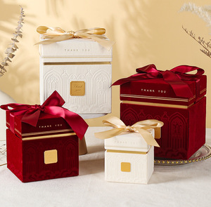 Boîte à souvenirs en velours rouge |   Boîte à bonbons et à dragées de <span class=keywords><strong>mariage</strong></span> personnalisée, logo personnalisable - Product Image 3