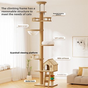 Grosir Tongtian pohon kucing Modern bambu, rangka panjat kayu padat stabil atas bawah gores untuk Natal - Product Image 2