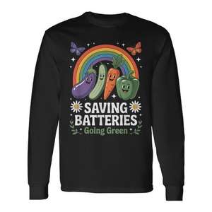 Saving Batteries Going Green Camiseta vegetariana vegana de manga larga - Product Image 1