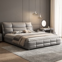 Lit Double King Size Moderne Minimaliste Style Italien en Cuir Véritable Rembourré pour Chambre Parentale