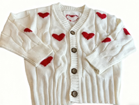 Cardigan en tricot blanc doux pour fille, 100% coton, pour la Saint-Valentin, avec boutons, motif de cœurs rouges, vêtements pour bébé