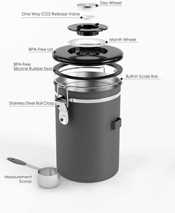 2L With Date-Tracker, CO2-Release Valve Spoon Stainless Steel <strong>Coffee</strong> Grounds and Beans Container <strong>Tea</strong> <strong>Sugar</strong> <strong>Coffee</strong> Canister <strong>Set</strong> - Product Image 5