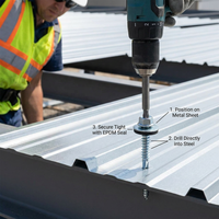 Vis autoperceuse de construction en acier au carbone C1022A de haute qualité, tête hexagonale, avec rondelle EPDM, revêtement en zinc, classe 10.9/12.9 (en pouces)
