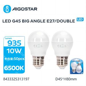 Aigostar Led G45 E27 10W 6500K Lampadina a doppio angolo D45 H80mm - Product Image 1
