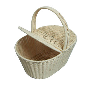 Panier de rangement ovale à fond <span class=keywords><strong>plat</strong></span> de qualité supérieure, écologique, en plastique, avec poignée en <span class=keywords><strong>rotin</strong></span>, pour aliments et fruits - Product Image 1