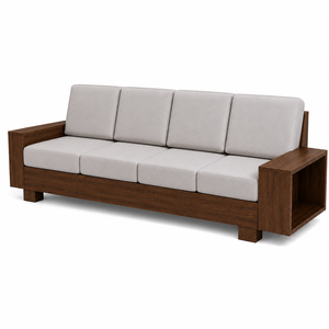 Modern L Shaped Wooden <b>Sofa</b> Set with Grey Cushions Storage Coffee Table and Ottoman Living Room Furniture - Product Image 3