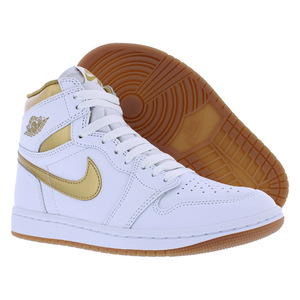 Nike Air Jordan รองเท้าผู้หญิง OG แบบเรโทร1คู่สีขาว/โลหะสีทอง/สีหมากฝรั่งสีน้ำตาลอ่อนของแท้100% ยางด้านบน - Product Image 4