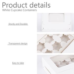 Wholesale Foldable Paper Cupcake <b>Box</b> 6 Holes, White Kraft Muffin <b>Box</b> with Insert, Pastry <b>Cup</b> <b>Cake</b> Packaging for Baking Shop - Product Image 3