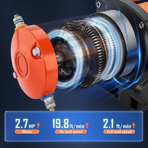 Treuil électrique 12V avec câble synthétique, treuil de remorque de voiture, télécommande sans fil pour remorques tout-terrain, bateaux, camping-cars, remorquage - Product Image 5