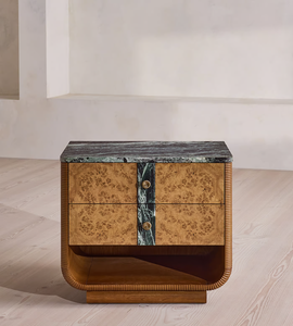 Modern Luxury 2 Drawer Open Design <strong>Bedside</strong> <strong>Table</strong> with <strong>Green</strong> Marble Top - Product Image 2