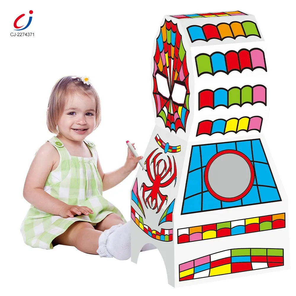 Chengji drawing cardboard toy educational creative wearable 3d paper house doddle game diy color graffiti toys for kids