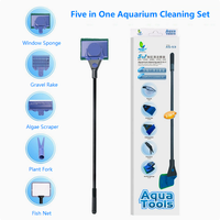 Kit de nettoyage d'aquarium 5-en-1 Jeneca, accessoires remplaçables, plastique durable, écologique, pour aquariums intérieurs et extérieurs, poissons et tortues