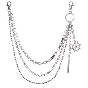 Chaîne de pantalon multi-couches avec pendentif roue de bateau et épée, en argent tibétain, style hip-hop décontracté, pour hommes et femmes - Product Image 5