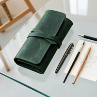 Étui à stylos enroulable de haute qualité en cuir véritable, pochette portable pour organiser les crayons, étui de rangement pour fournitures de bureau