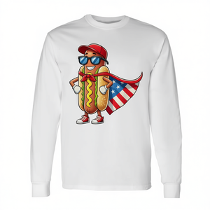 T-shirt a maniche lunghe Twin Hot Dog Patriotic con bandiera americana USA 4 luglio - Product Image 2