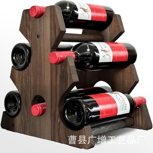 ชั้นวางไวน์ไม้เนื้อแข็ง ความจุ 6 ขวด ชั้นวางโชว์ตกแต่งสไตล์บ้านไร่ - Product Image 2