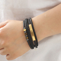 Bracelet en cuir tressé géométrique multicouche en tungstène pour homme avec boucle magnétique – Style épuré