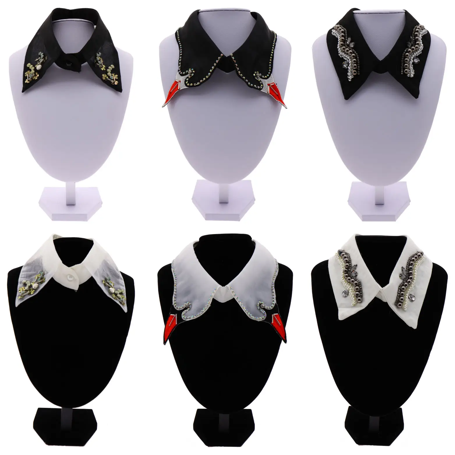 Didamao Fashion Rhinestone Pearl White Women Detachable Lace Collars Fake Collar