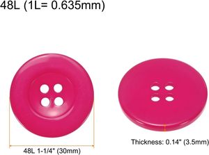 HARFINGTON 10 pièces Boutons ronds en résine à 4 trous de 48L (1-1/4 po / 30 mm) pour la couture, le remplacement d'articles artisanaux, les manteaux, les vêtements, le bricolage, couleur Rose Rouge - Product Image 2