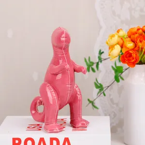 रेडेको क्रिएटिव प्यारा गुलाबी टायरानोसॉरस रेक्स आभूषण जुरासिक डायनासोर की मूर्ति सिरेमिक डायनासोर मूर्तिकला उपहार घर की सजावट