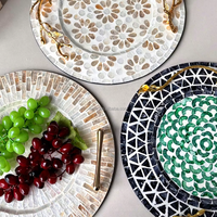 Assiette décorative de luxe léger de style français, écologique, faite à la main, en coquillage, avec poignée et bordure florale, pour la maison