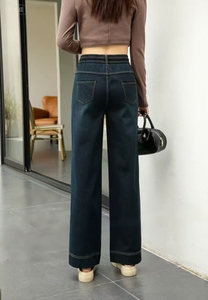 <span class=keywords><strong>Jean</strong></span> en denim délavé taille haute coupe droite pour femme, style vintage automne/hiver, respirant, écologique, séchage rapide, décontracté, coupe ample - Product Image 2