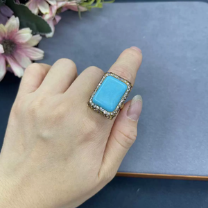 Bague Vintage Unisexe en Laiton Plaqué Or avec Strass et Zircon Incrustés de Turquoise, Bijou Chic – Collection RA2014, Offre Spéciale - Product Image 2