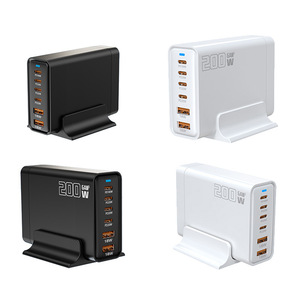 Vente en gros Hub de station de charge <span class=keywords><strong>USB</strong></span>-C à 6 ports 200W GaN III Chargeur rapide <span class=keywords><strong>USB</strong></span>-C PD 65W Chargeur de bureau pour téléphones mobiles QC3.0 - Product Image 2