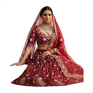 Divyam Creation Lehenga Choli traditionnel brodé en tulle gaufré, extensible, séchage rapide, longueur ras du sol, pour mariage - Product Image 1