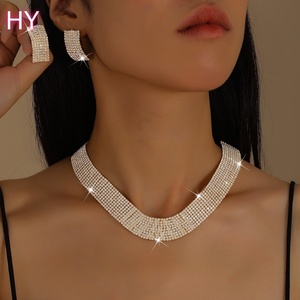 Ensemble de bijoux de luxe HY pour soirée, fiançailles et mariage, plaqué <span class=keywords><strong>argent</strong></span> avec strass incrustés, comprenant boucles <span class=keywords><strong>d</strong></span>'oreilles et <span class=keywords><strong>collier</strong></span> - Product Image 2