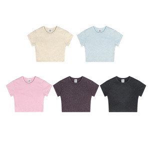 <span class=keywords><strong>N908</strong></span> Verano 2024 Top corto para mujer Camiseta de manga corta de algodón lavado Europeo Americano Estilo lindo Patrón sólido Diseño de chica caliente - Product Image 1