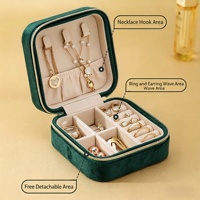 Reise-Schmucketui aus Plüsch-Samt, Kleine Schmuck-Reiseorganizer-Box zur Aufbewahrung von Ringen, Halsketten, Armbändern und Ohrringen