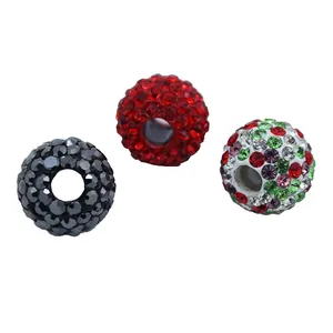 Großhandel Mode Full Pave Strass Ball Big Hole Ton Kristall Charm Strass Perlen für DIY Schmuck Funds tücke