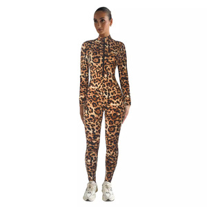 Herbst Neuankömmling Frauen Mode gedruckt O-Ausschnitt vorne Reiß verschluss Bodysuit Club Wear Langarm Jumps uit für Frauen - Product Image 2