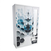 Armoire en acier bleu-noir à motif hexagonal diamanté, 3 portes coulissantes avec miroir et 2 tiroirs, placard métallique pour chambre à coucher
