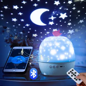 New Chargeable Starry Sky Rotate LED Colorful Flashing Star Baby Gift Music Projector Night Light Bluetooths Speaker