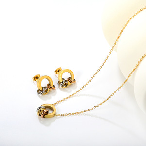 Conjunto de collar y aretes de acero inoxidable con números romanos para mujer, joyería para fiestas. - Product Image 2