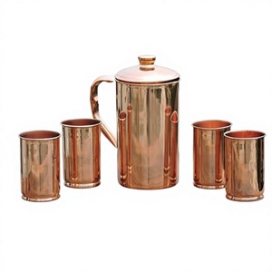 Classic Hammered Copper Water Pitcher with Lid 1.7L Eco-Friendly Handmade Drinking Jug and Cups for Home Party Use - Product Image 1