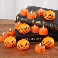 Lampu Lilin LED Tanpa Aroma Dekoratif Hantu Labu Halloween, Pemanas Lilin Tealight, Lampu Lentera Lilin LED Tanpa Api