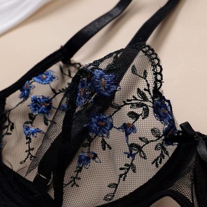 New Arrival Floral Embroidered Mesh Lingerie <b>Set</b> Cute <b>Sexy</b> Underwire Push Bodysuit Push up Lingerie <b>Set</b> - Product Image 4