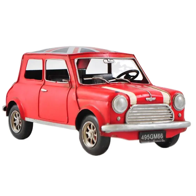 Klassieke Retro Sport Auto, racing Auto Model Voor Kunst En Ambachtelijke Decoratie 1961 Rode Mini Cooper Met Britse Vlag Op Dak