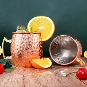 Wholesale Mini Stainless Steel Engraved Brass Plated Wine Wedding Party Beer Cocktail Hammered Cup Moscow Mule Copper Mug