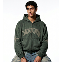 Sweat à capuche DTG personnalisé style streetwear gothique avec lettres brodées et double fermeture éclair, 350 GSM, veste d'extérieur épaisse, style Vibe