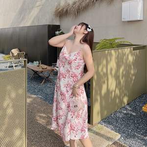 Robe décontractée pour femmes grandes tailles, style japonais, col en V, imprimé floral, motif de fleurs de cerisier roses, N8317 - Product Image 4