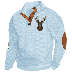 Suéter de hombre con estampado navideño de ciervos, cuello alto, manga larga, ajuste holgado, tejido jacquard, casual, blanco con detalles marrones - Product Image 4
