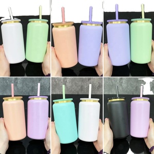 Entrepôt USA – Gobelets en métal de 16 oz à double paroi, revêtement poudré, plaqué or arc-en-ciel sous le dessus, en acier inoxydable, type canette de bière, tasse isotherme - Product Image 3