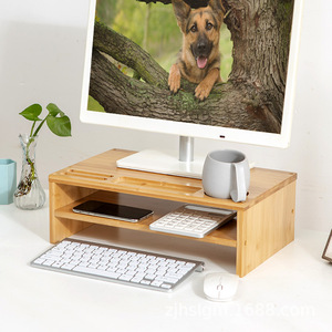 Computer Riser Stand Bamboo Desktop Monitor Stand With Storage For Office Use - Product Image 2