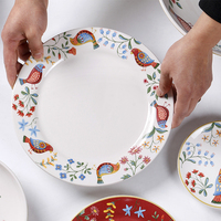 Assiette à salade, pâtes et steak de style américain, écologique, pour les réunions de famille, motif personnalisé, compatible micro-ondes et lave-vaisselle, peinte